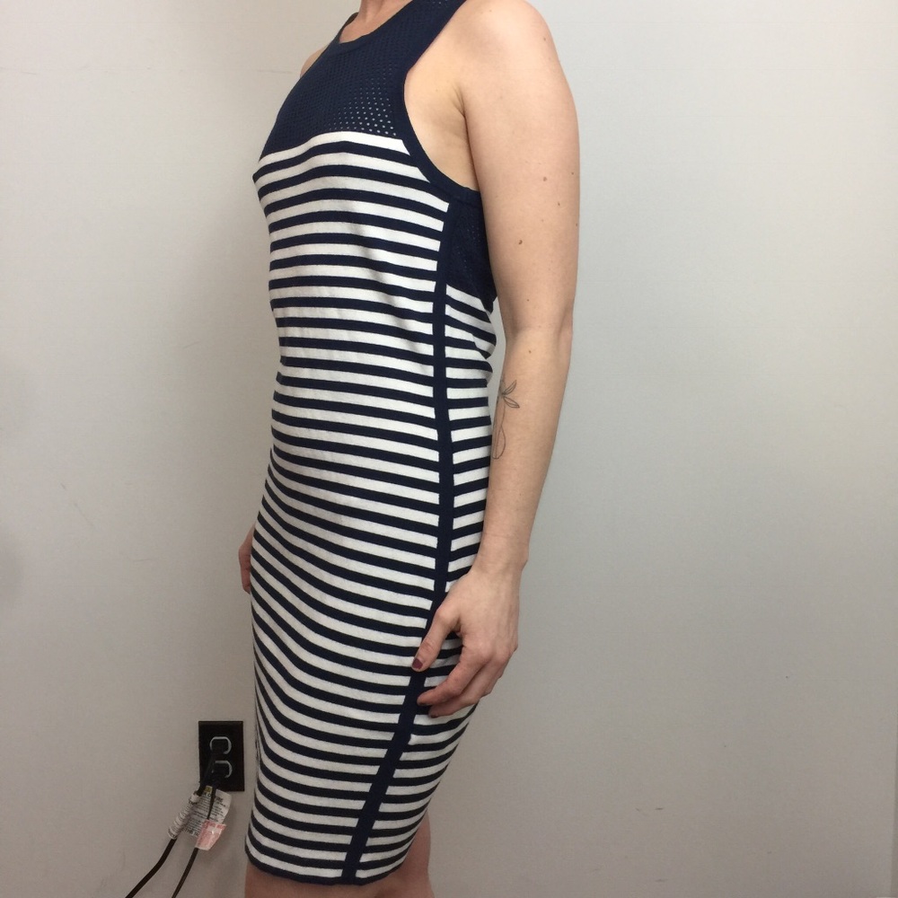Rag & Bone Blue Striped Mesh Shift Midi Dress - Picture 2 of 8